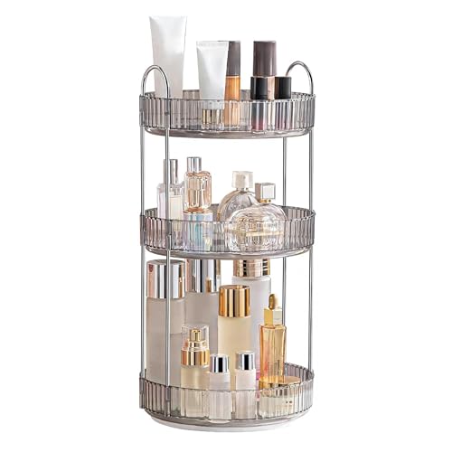 Satpurush 360° Rotating Makeup Organizer Box - Cosmetic Storage with Drawers, Plastic Makeup Holder Stand for Dressing Table, Lipsticks, Nail Polishes & Accessories (3 Layer, Light Grey). - Image 1