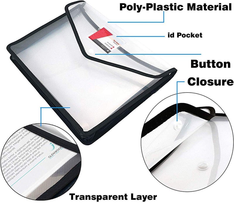 TULMAN 2 Pack A4 Size Document Organizer Transparent Project Envelope Folder with Snap Button Closure - Image 3