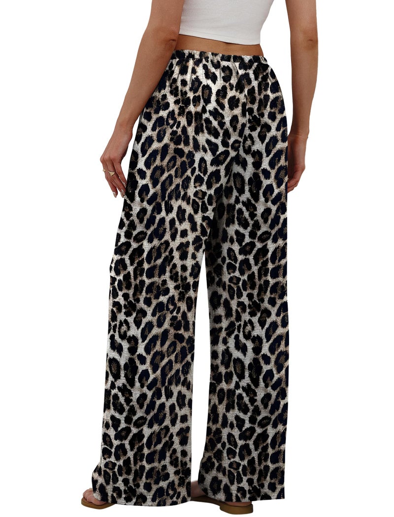 Sampeel Women's Leopard Print Wide Leg Pants Long Cute Summer Outfits Vacation Beach Pants Palazzo High Waist Trousers Date Outfits Business Casual Luxury Fashion Clothing XL - Image 5