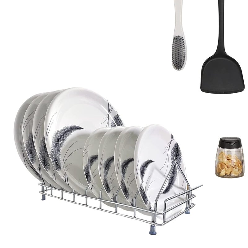 KEEPWELL Stainless Steel Plate Stand For 10 PlateKitchen Floor Standing Or Tabletop RackPlate StorageThali StandPlate Drainer For Home Kitchen Shelves - Image 1