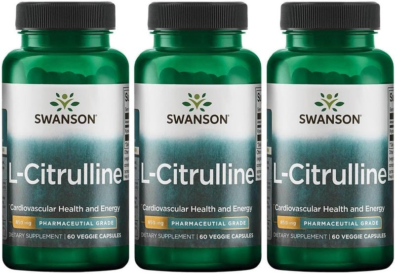 Swanson LCitrulline  Natural Supplement Promoting Cardiovascular Health  Energy Support  Helps Increase Circulation  60 Capsules 850mg Each 3 Pack