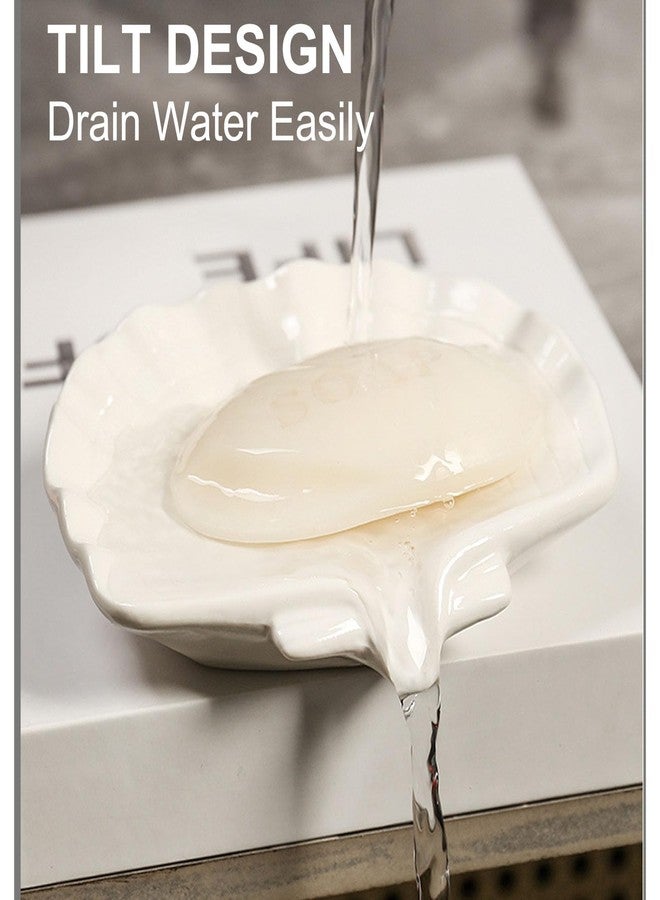 VBANU Ceramic Soap Holder, Shell-shaped Soap Tray with Self Draining, Bathroom Soap Saver, Small Cute and Elegant Plate for Home Decoration, Easy Cleaning, (White) - Image 3