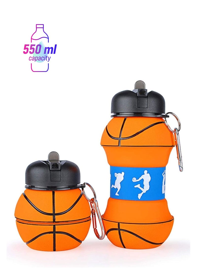 واي آند دي Sports Water Bottle, Kids Bottles Collapsible Basketball Shaped Design Portable Reusable Eco-friendly Shockproof Birthday Gifts For Boys Girls for School Travel Gym Leak Proof BPA Free 550ml - Image 1