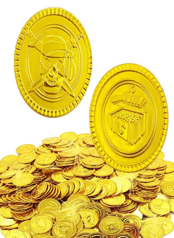 Geodurn 100 Pieces Plastic Pirate Gold Coins Set - Play Treasure Gold Coins for Pirate Themed Party, St. Patrick's Day, Treasure Hunt Game, Halloween and Novelty Party Favor - Image 1