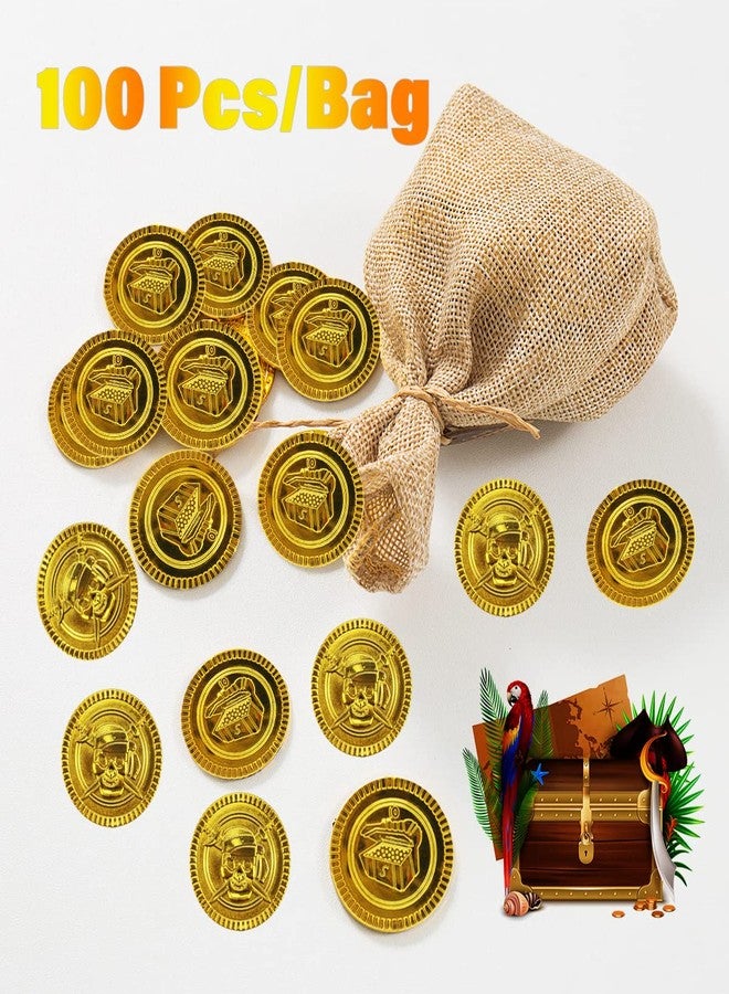 Geodurn 100 Pieces Plastic Pirate Gold Coins Set - Play Treasure Gold Coins for Pirate Themed Party, St. Patrick's Day, Treasure Hunt Game, Halloween and Novelty Party Favor - Image 3