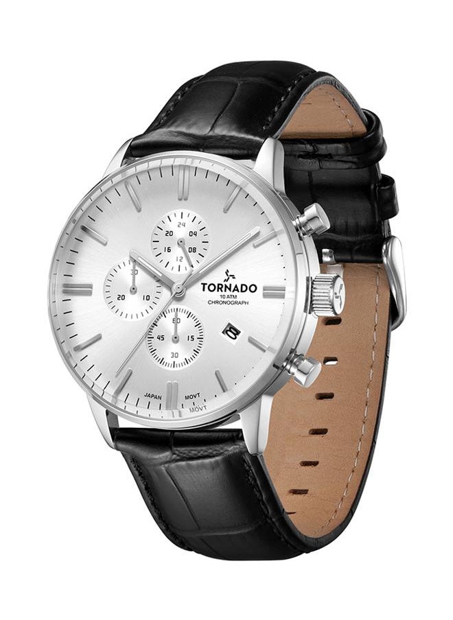 TORNADO Tornado CELESTIA ELITE Men's Japan Quartz Movement Watch, Chronograph Display and Leather Strap - T6102-SLBW, Black  - Image 2