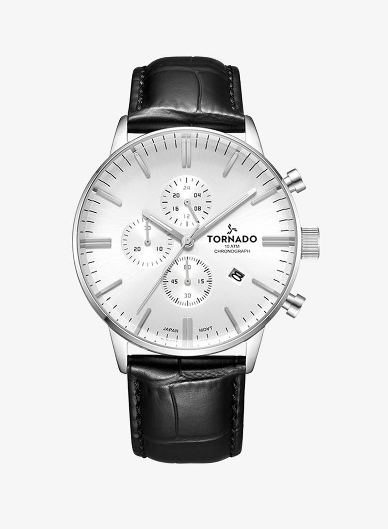 TORNADO Men's Genuine Leather with crocodile pattern Chronograph Watch T6102-SLBW - 43mm mm - Image 1