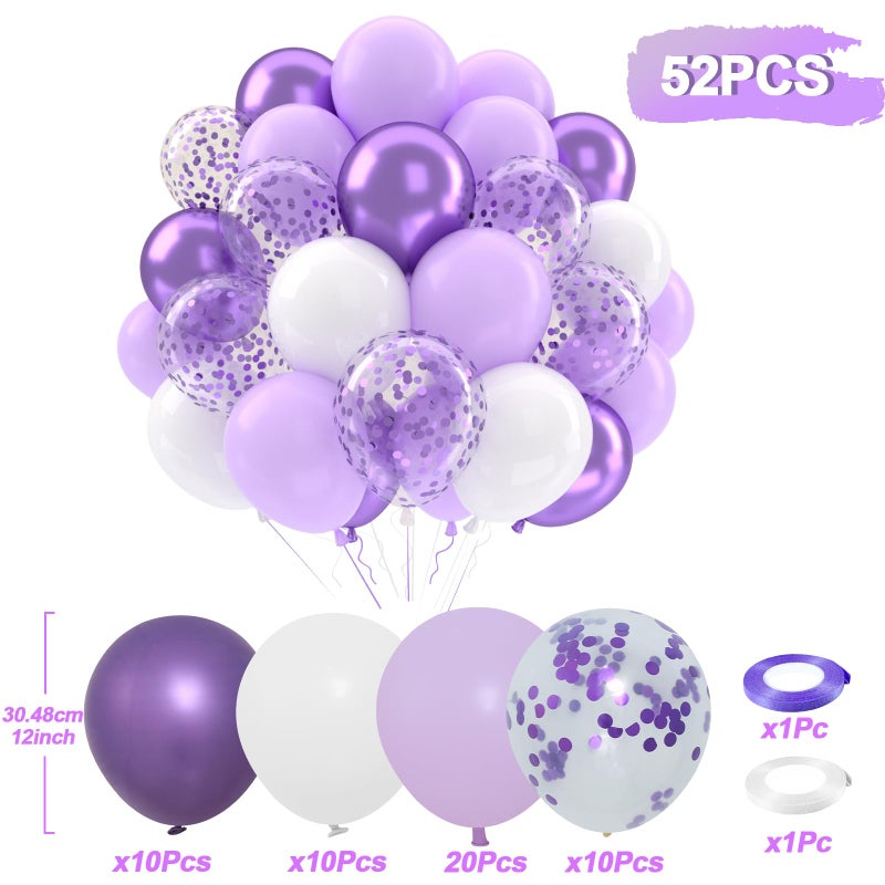 Patimate Lavender Purple Balloons Set, 50 pcs 12 inch Metallic Purple Lavender Lilac Confetti Latex Balloons Kit for Birthday Baby Shower Wedding Party Decorations - Image 4