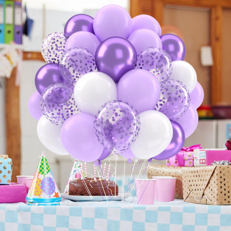 Patimate Lavender Purple Balloons Set, 50 pcs 12 inch Metallic Purple Lavender Lilac Confetti Latex Balloons Kit for Birthday Baby Shower Wedding Party Decorations - Image 5