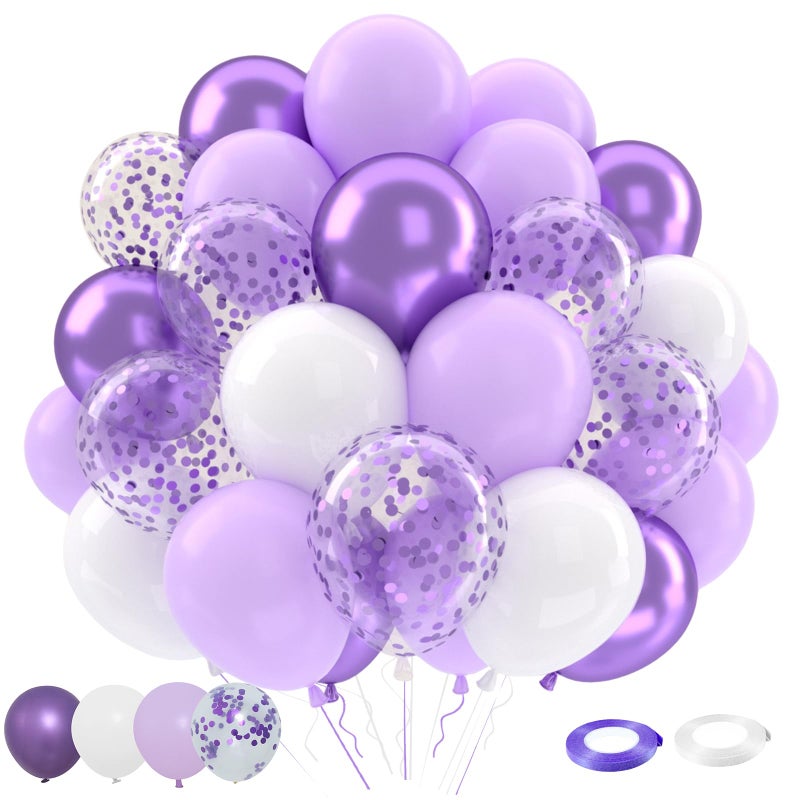 Patimate Lavender Purple Balloons Set, 50 pcs 12 inch Metallic Purple Lavender Lilac Confetti Latex Balloons Kit for Birthday Baby Shower Wedding Party Decorations - Image 1