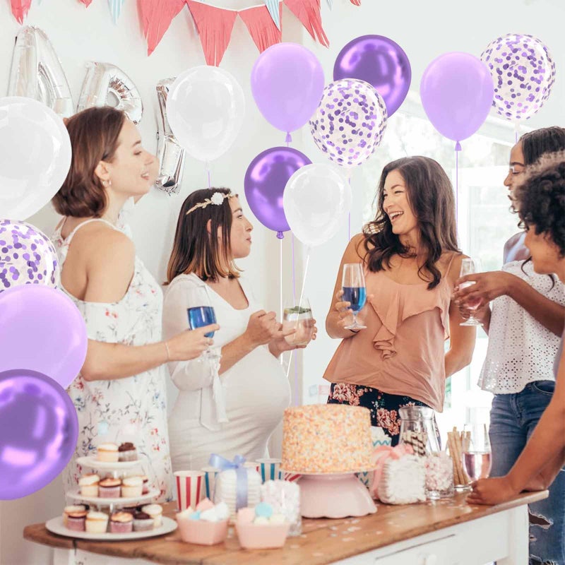 Patimate Lavender Purple Balloons Set, 50 pcs 12 inch Metallic Purple Lavender Lilac Confetti Latex Balloons Kit for Birthday Baby Shower Wedding Party Decorations - Image 2