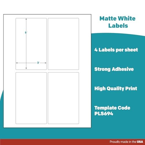 Premium Label Supply White Sticker Labels – 3" x 5" – Laser/Inkjet Compatible – (4 per Sheet), 25 Sheets – 100 Total Adhesive Labels - Image 4