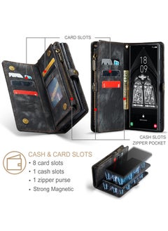 CaseMe For Samsung Galaxy S23 Ultra Wallet Case, Zipper Purse Folio Leather Wallet with Card Holder Wrist Strap, 2-in-1 Detachable Magnetic Shockproof Full Body Protective Back Cover (Black)  - Image 3