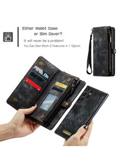 CaseMe For Samsung Galaxy S23 Ultra Wallet Case, Zipper Purse Folio Leather Wallet with Card Holder Wrist Strap, 2-in-1 Detachable Magnetic Shockproof Full Body Protective Back Cover (Black)  - Image 2