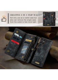 CaseMe For Samsung Galaxy S23 Ultra Wallet Case, Zipper Purse Folio Leather Wallet with Card Holder Wrist Strap, 2-in-1 Detachable Magnetic Shockproof Full Body Protective Back Cover (Black)  - Image 4