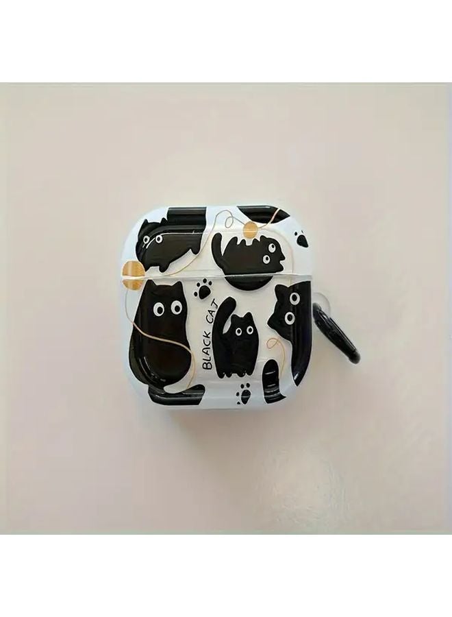 Cute Cartoon Black Cat Yarn Ball TPU Case Cover For Airpods 3 With Keychain - Image 4