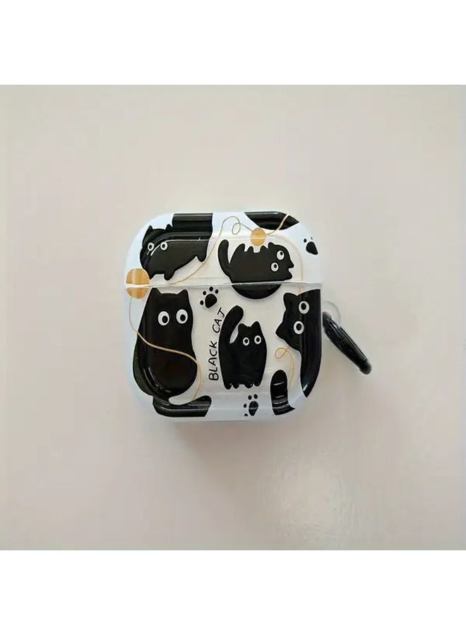 Cute Cartoon Black Cat Yarn Ball TPU Case Cover For Airpods 3 With Keychain - Image 1