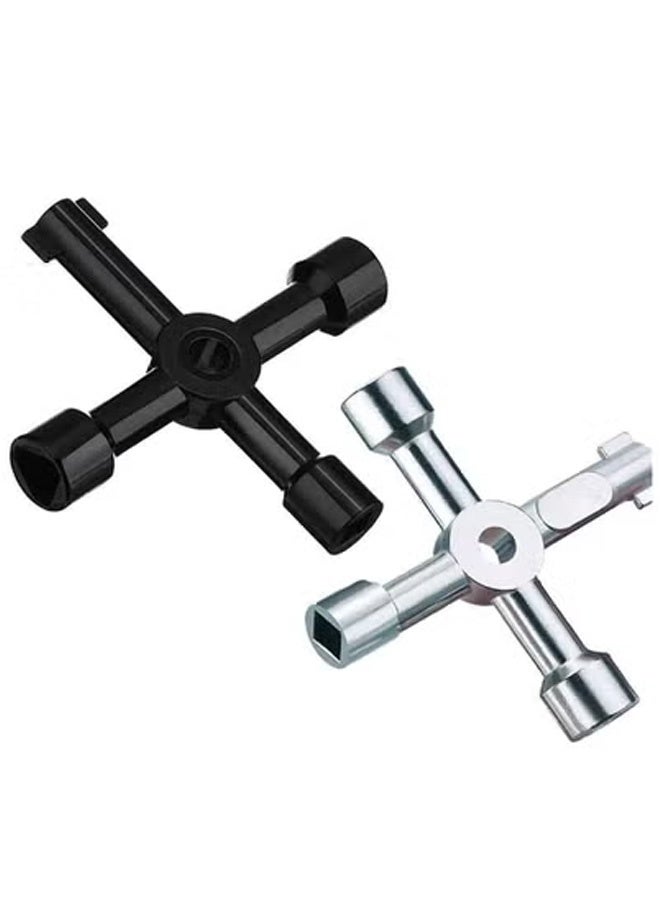 Peachjoy Water Key Tool 4 Way, 2 Pack Universal 4 Way Multi Functional Utilities Key, Meter Box Key Gas Key Meter Key, Service Cross Key for Electric Water Gas Meter Box Cupboard Cabinet Opening Key(Silver+Black) - Image 1