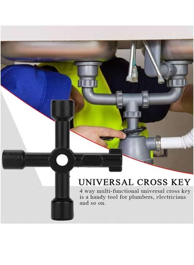 Peachjoy Water Key Tool 4 Way, 2 Pack Universal 4 Way Multi Functional Utilities Key, Meter Box Key Gas Key Meter Key, Service Cross Key for Electric Water Gas Meter Box Cupboard Cabinet Opening Key(Silver+Black) - Image 2