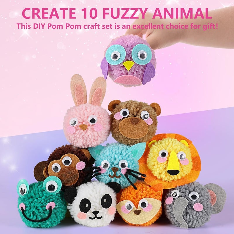 ONE TO FOUR Pom Pom Craft Kit - Animal Arts and Crafts for Kids - DIY Art Supplies, Toys Gifts for Girls 4 5 6 7 8 9 10 Years Old - Image 3