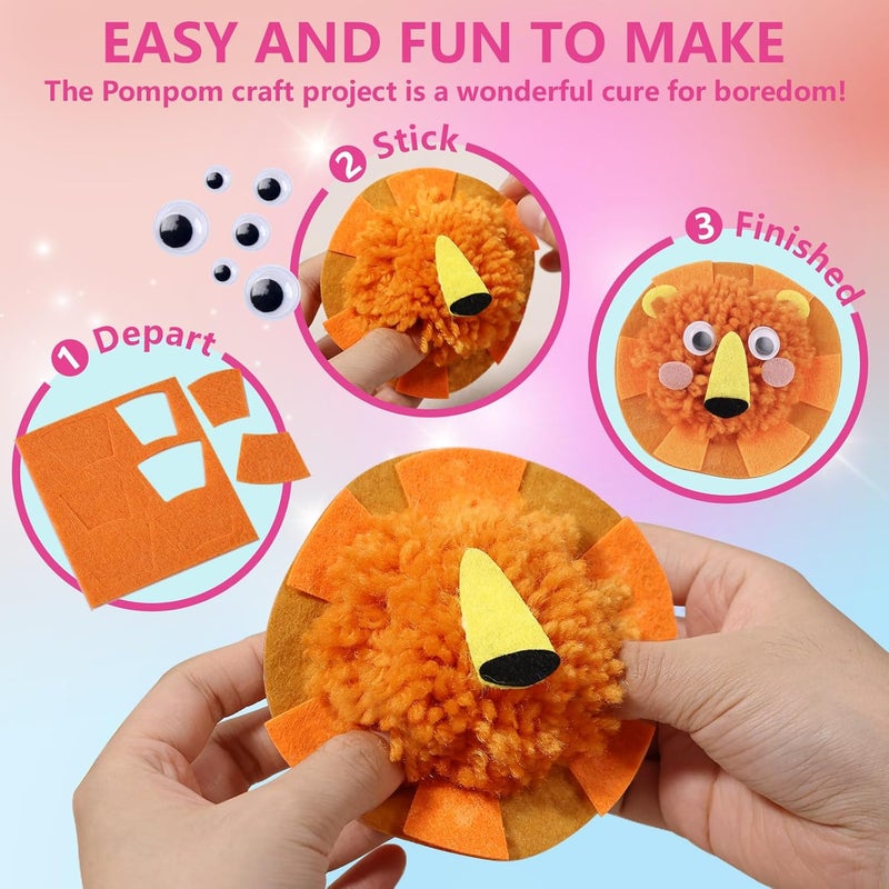 ONE TO FOUR Pom Pom Craft Kit - Animal Arts and Crafts for Kids - DIY Art Supplies, Toys Gifts for Girls 4 5 6 7 8 9 10 Years Old - Image 4