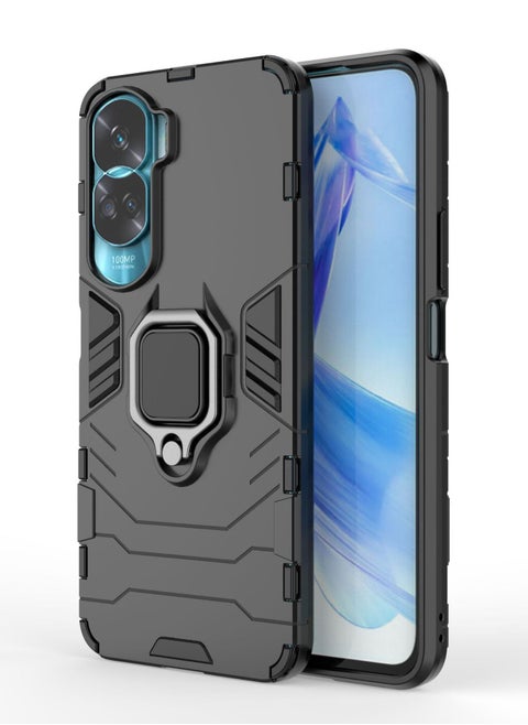 Shockproof Protective Case Cover With Finger Ring Holder For Honor 90 Lite Black