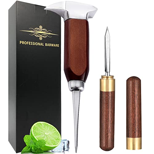 LINALL Ice Pick - 17cm / 7" Stainless Steel Ice Chipper with Wood Handle, Japanese Style Ice Crusher ideal for Bars, Bartender. Best Carving Tool (7 inch) - Image 1