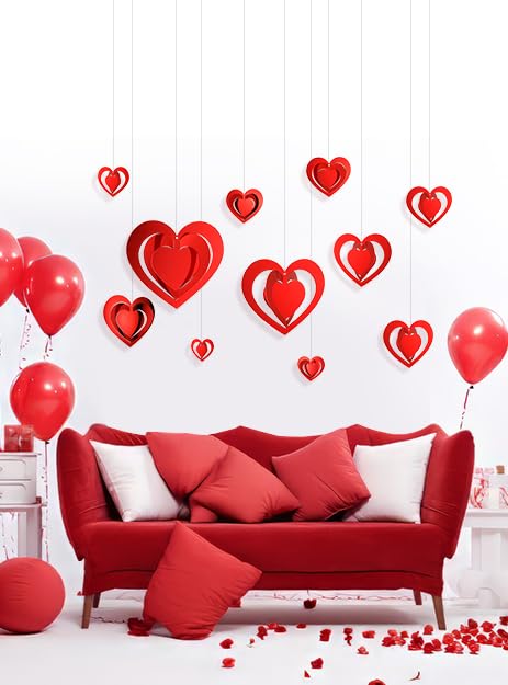 The Banner Company The Banner Company | Romantic Foil Red Heart Hanging Decorations | Perfect for Valentine's Day | Special Occasions | Set of 16 - Image 5
