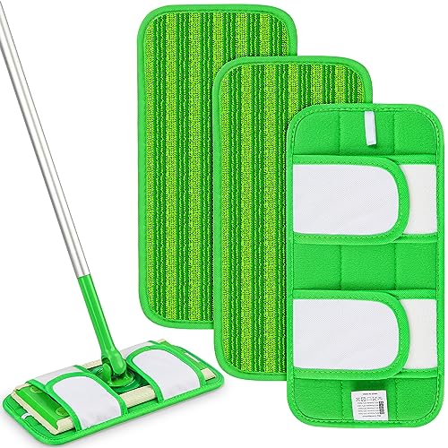 PAPCLEAN Reusable Mop Pads Compatible with Swiffer Sweeper Mops: Papclean Microfiber Wet Pads Refill Dry Sweeping Cloths Washable Dust Floor Cleaner for Wood Floor Cleaning - 3 Pcs Green - Image 1