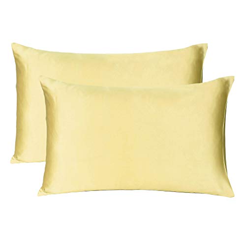 Oussum Satin Silk Pillowcase Pillow Case Covers with Envelop Closure for Hair and Skin Home Bed Decor Set of 2 Pillowcase Free 3 pcs scrunchies (Queen, Golden) - Image 2