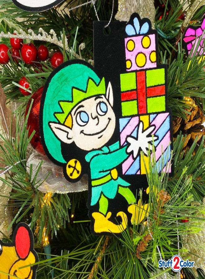 ستاف 2 كلر مجموعة زينة عيد الميلاد للتلوين - 12 قطعة - أنشطة فنية وحرفية ممتعة للأطفال من جميع الأعمار - مشروع عائلي للعطلات، تزيين وتلوين وتعليق زينة شجرة عيد الميلاد (سانتا، الرنة، والمزيد) - Image 4