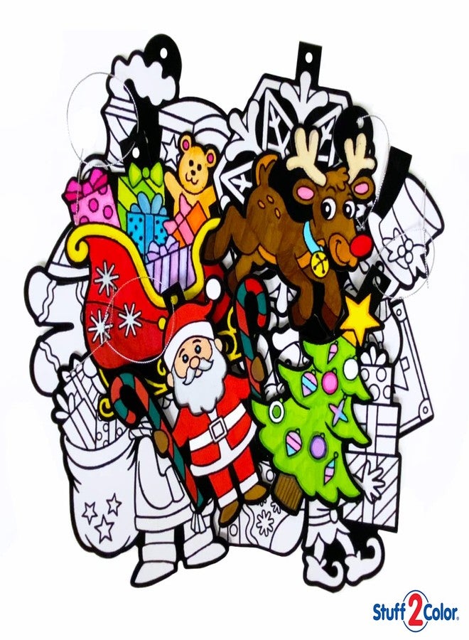 ستاف 2 كلر مجموعة زينة عيد الميلاد للتلوين - 12 قطعة - أنشطة فنية وحرفية ممتعة للأطفال من جميع الأعمار - مشروع عائلي للعطلات، تزيين وتلوين وتعليق زينة شجرة عيد الميلاد (سانتا، الرنة، والمزيد) - Image 5