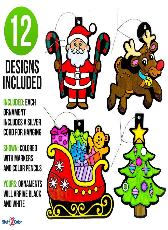 ستاف 2 كلر مجموعة زينة عيد الميلاد للتلوين - 12 قطعة - أنشطة فنية وحرفية ممتعة للأطفال من جميع الأعمار - مشروع عائلي للعطلات، تزيين وتلوين وتعليق زينة شجرة عيد الميلاد (سانتا، الرنة، والمزيد) - Image 2