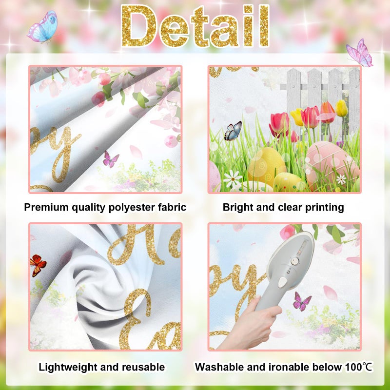 Mocsicka Happy Easter Day Backdrop Easter Colorful Eggs Background Floral Spring Easter Party Decor Family Holiday Party Banner Photo Booth Props (7x5ft) - Image 3