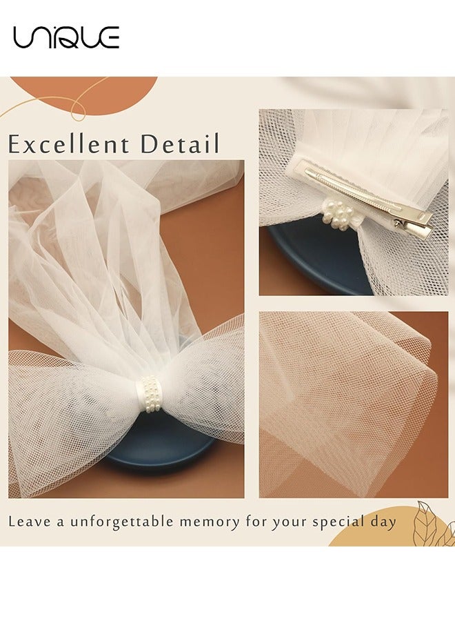 يونيك القوس المزدوج الحجاب الأبيض - مع مقاطع الشعر - حفل زفاف الخطوبة العروس دش الزفاف زخرفة حفلة العازبة - Image 2