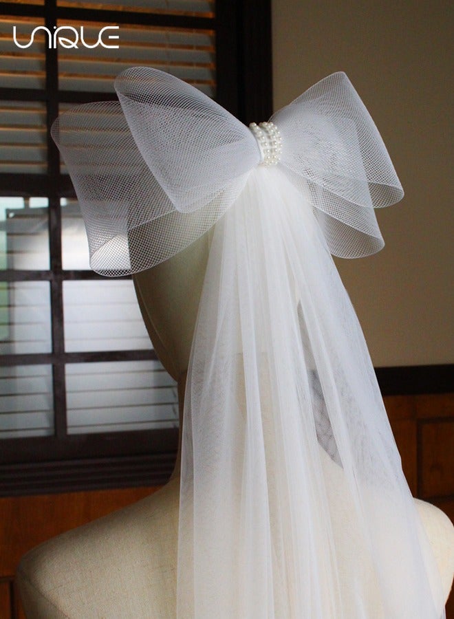 يونيك القوس المزدوج الحجاب الأبيض - مع مقاطع الشعر - حفل زفاف الخطوبة العروس دش الزفاف زخرفة حفلة العازبة - Image 3