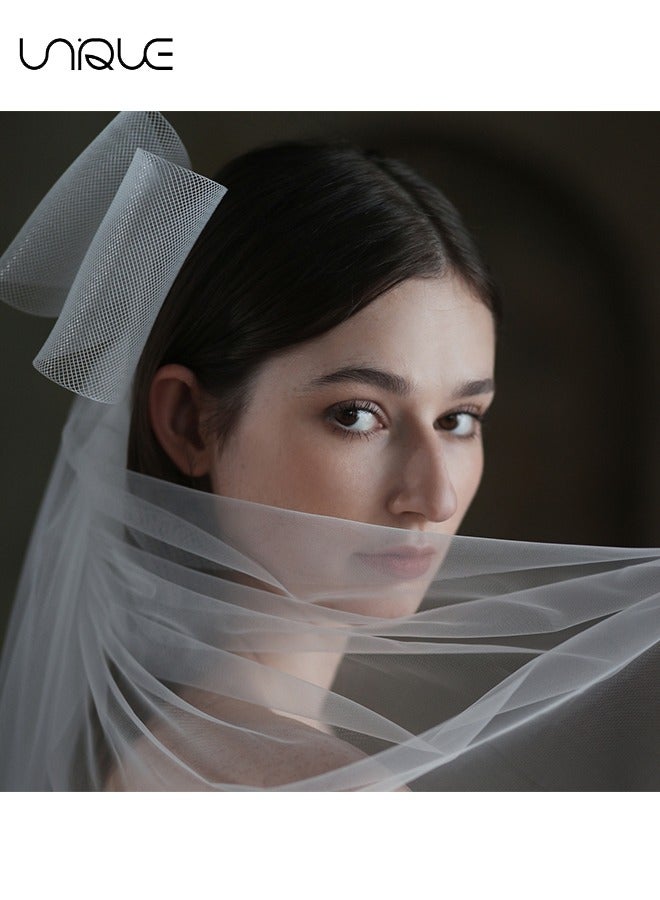 يونيك القوس المزدوج الحجاب الأبيض - مع مقاطع الشعر - حفل زفاف الخطوبة العروس دش الزفاف زخرفة حفلة العازبة - Image 5