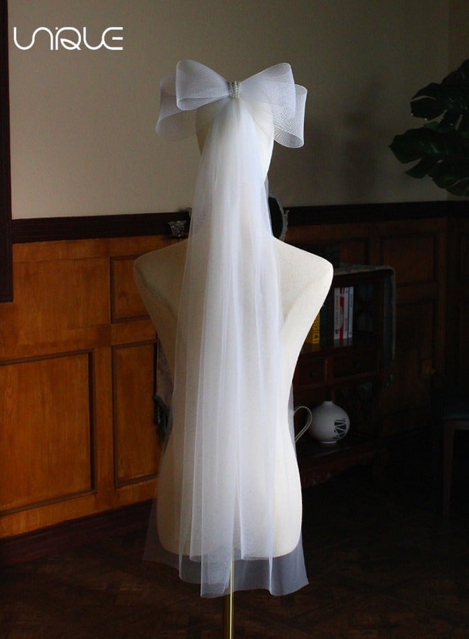 يونيك القوس المزدوج الحجاب الأبيض - مع مقاطع الشعر - حفل زفاف الخطوبة العروس دش الزفاف زخرفة حفلة العازبة - Image 4