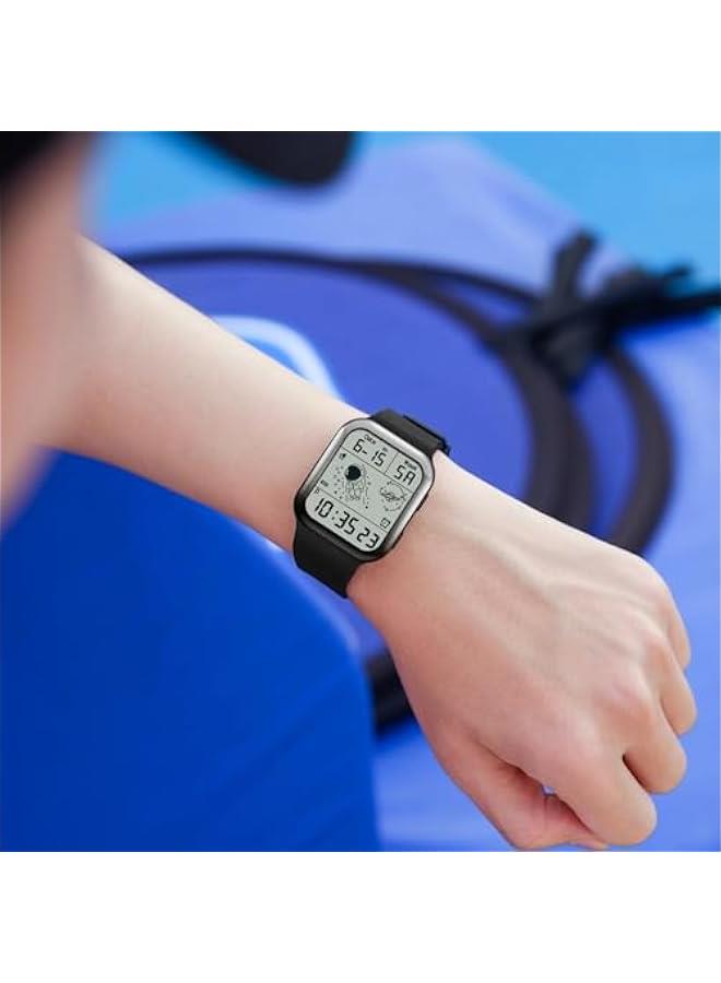 Digital Watch Rectangular Watches for Women Men White Unisex Square LED Electronic 5ATM Waterproof Wristwatch Sports Silicone Strap - Image 3