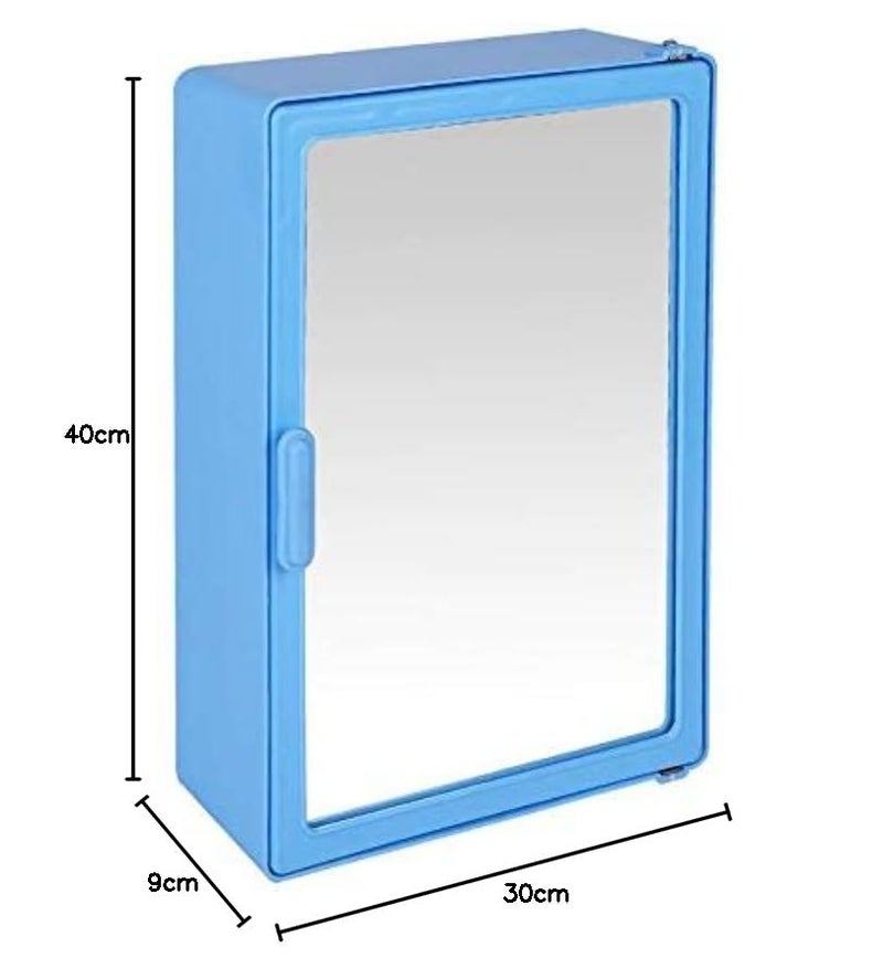 ZOOM خزانة حمام زوم صباح الخير مع مرآة وصندوق تخزين/رفوف، خزانة حمام بباب واحد، خزانة بلاستيكية بمرآة كاملة 16"x4"x12" | خزانة، زرقاء - Image 2