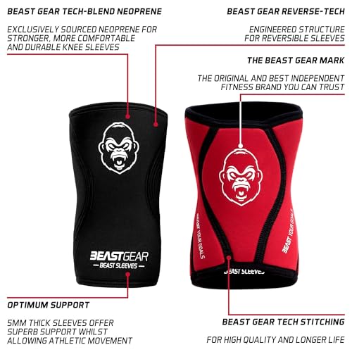 Beast Gear Knee Sleeves for Weightlifting - 5mm Reversible Neoprene Compression Sleeve Pack for Powerlifting, Squats & Running, medium - Image 2