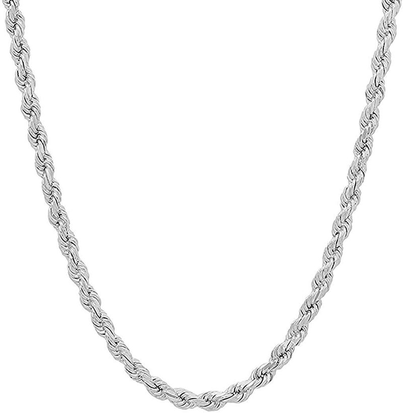 Savlano 925 Sterling Silver 4mm Solid Italian Rope Diamond Cut Twist Link Chain Necklace with Gift Box for Men & Women - Made in Italy - Image 1