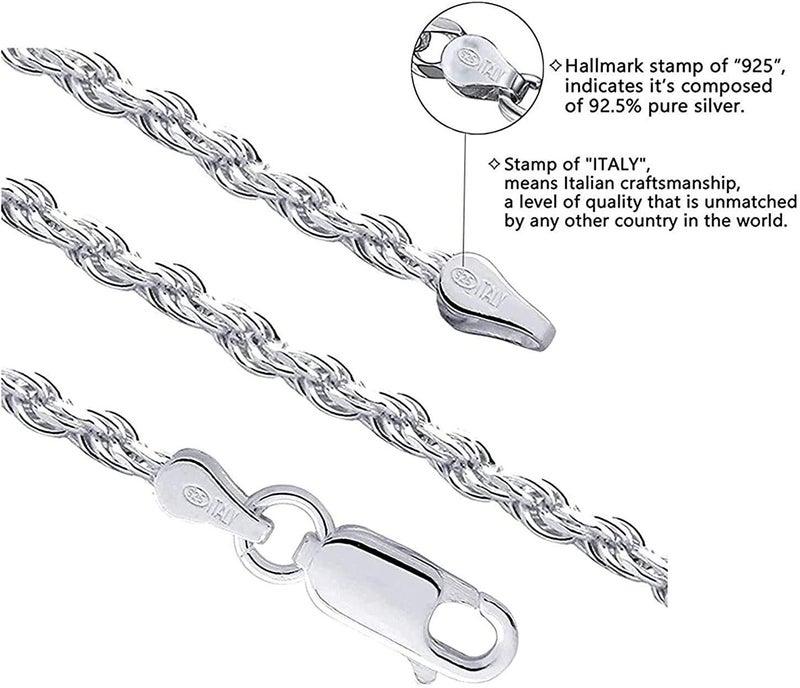 Savlano 925 Sterling Silver 4mm Solid Italian Rope Diamond Cut Twist Link Chain Necklace with Gift Box for Men & Women - Made in Italy - Image 2