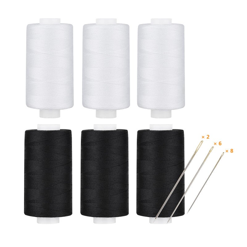 simthread All Purpose Thread Polyester 3 White 3 Black 400 Yards Each with 16 Needles for Hand Sewing and Thread for Quilting Piecing Sewing Machines - Image 3