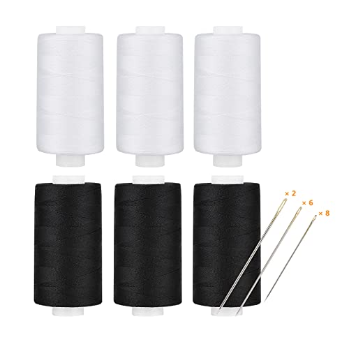 simthread All Purpose Thread Polyester 3 White 3 Black 400 Yards Each with 16 Needles for Hand Sewing and Thread for Quilting Piecing Sewing Machines - Image 1