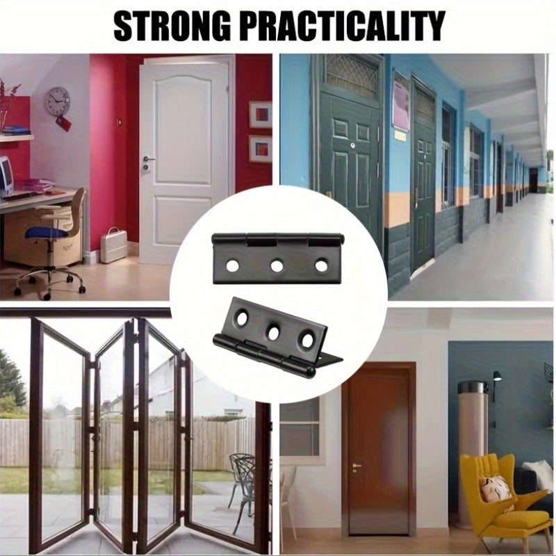 Black 4 Holes 0.98 Inch Stainless Steel Flat Door Hinges 2 Pack