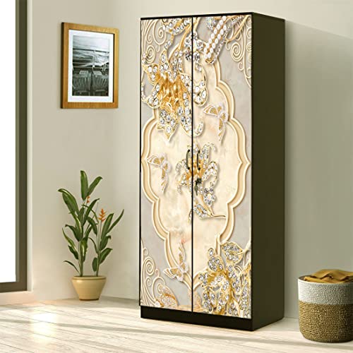 WallDaddy Self Adhesive Almirah Stickers, Wall Stickers, Decorative Sticker Wallpaper for Home Wardrobe Doors (Diamond Flower Almirah) PVC Vinyl Size Large (39 x 84 Inch) - Image 1