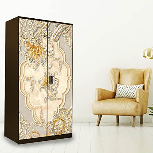 WallDaddy Self Adhesive Almirah Stickers, Wall Stickers, Decorative Sticker Wallpaper for Home Wardrobe Doors (Diamond Flower Almirah) PVC Vinyl Size Large (39 x 84 Inch) - Image 4