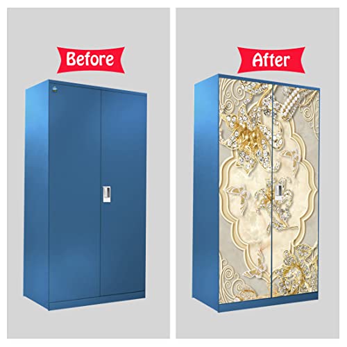 WallDaddy Self Adhesive Almirah Stickers, Wall Stickers, Decorative Sticker Wallpaper for Home Wardrobe Doors (Diamond Flower Almirah) PVC Vinyl Size Large (39 x 84 Inch) - Image 5