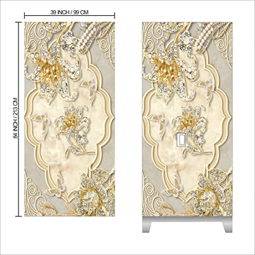 WallDaddy Self Adhesive Almirah Stickers, Wall Stickers, Decorative Sticker Wallpaper for Home Wardrobe Doors (Diamond Flower Almirah) PVC Vinyl Size Large (39 x 84 Inch) - Image 2